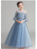 Beaded Blue Star Lace Tulle Dreamy Flower Girl Dress